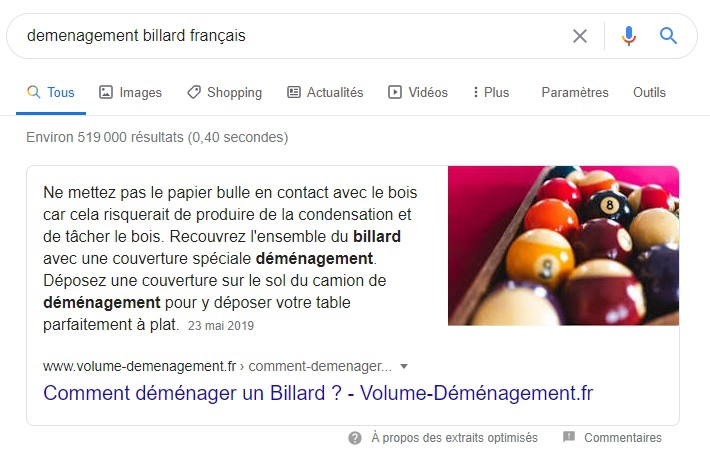 Featured Snippet Demenager billard francais-Webapic
