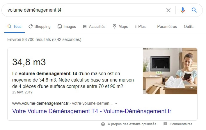 Featured Snippet volume demenagement T4-Webapic