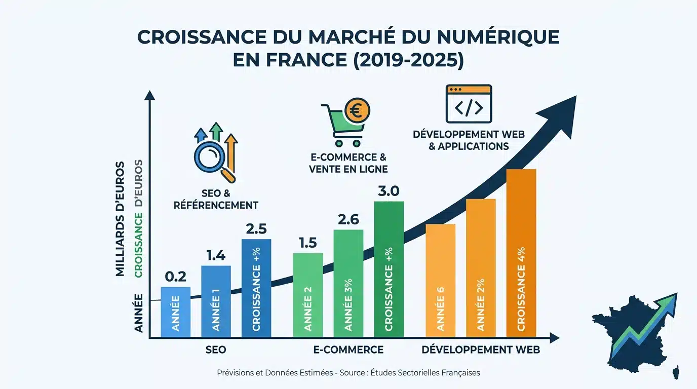 Infographie de la croissance du marché numérique en France