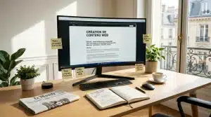 Espace de travail professionnel dédié à la rédaction de contenus web optimisés SEO