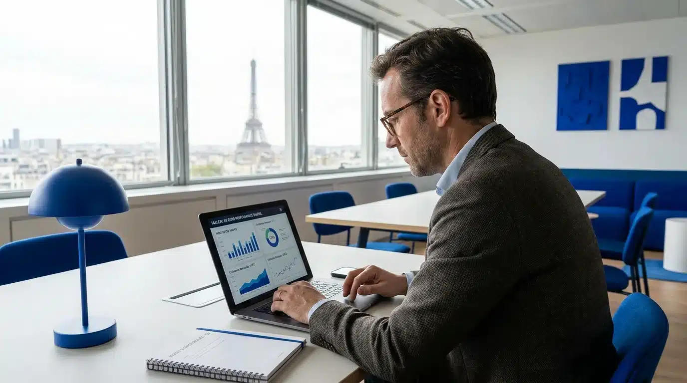 Entrepreneur analysant les performances de son site web avec une agence digitale