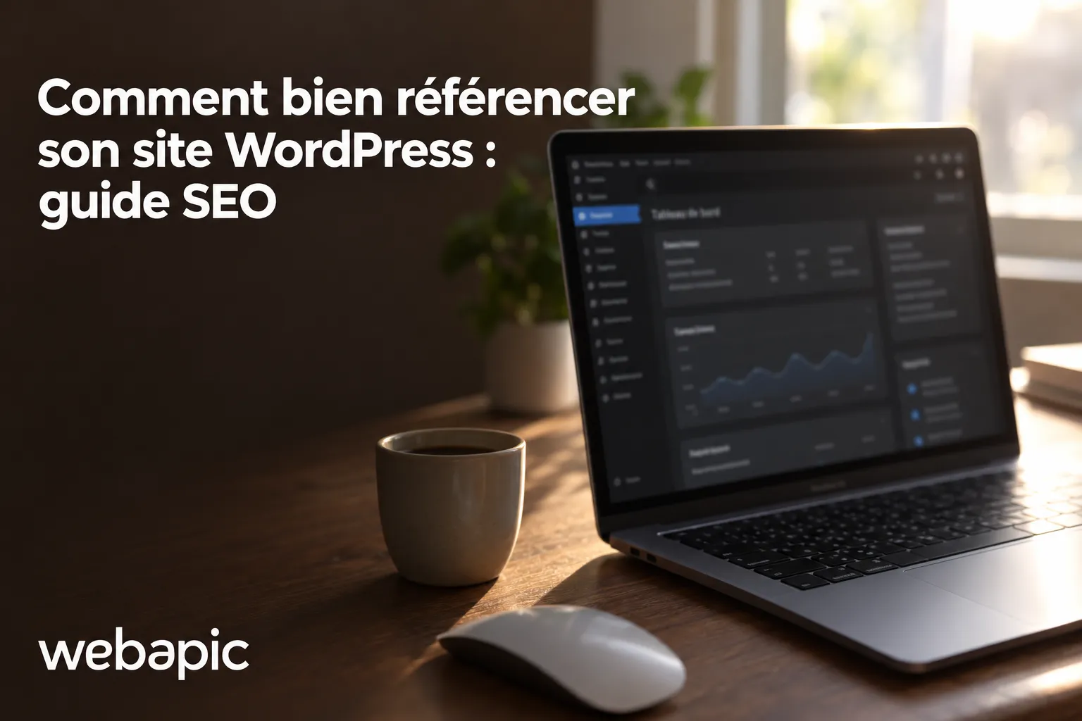 Écran d’ordinateur portable affichant des graphiques et des onglets de tableau de bord sur une table avec une tasse et une