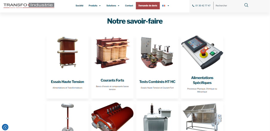 Images montrant divers équipements industriels et matériels techniques alignés en grille.